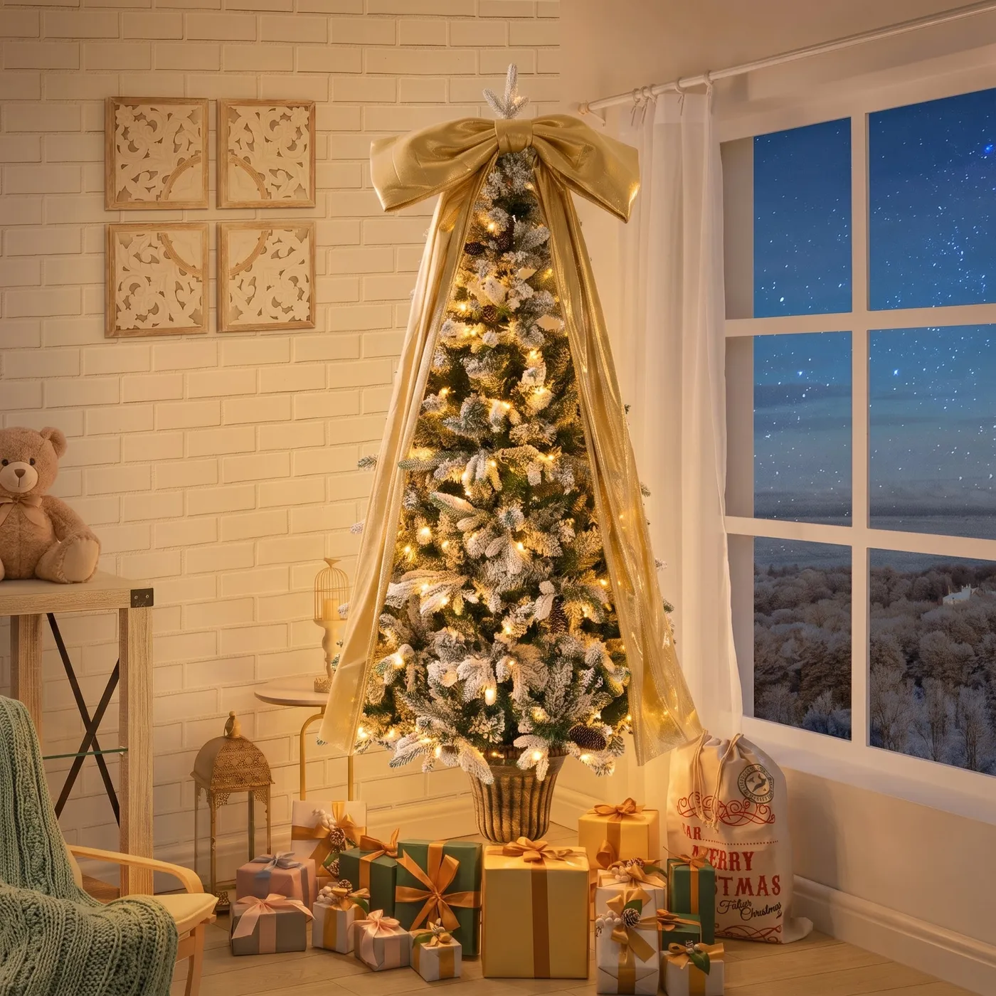 6FT Pre – Lit Flocked Christmas Tree with Real Pine Cones – Estela  Collections