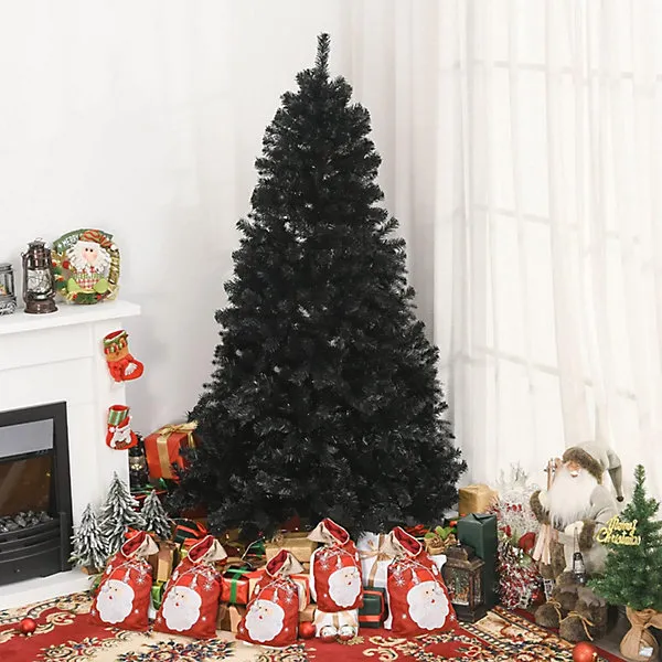 6ft(800 Tips) Black Artificial Christmas Tree Xmas Pine Tree with Metal  Stand