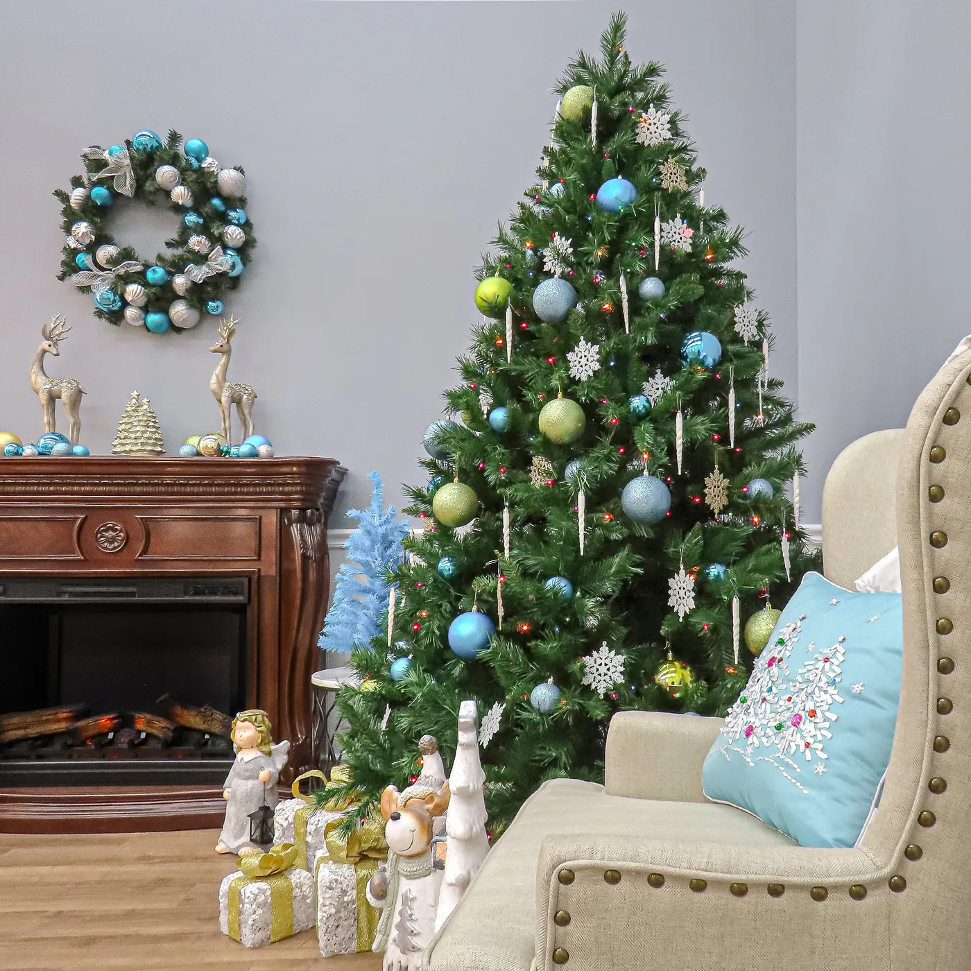 7.5 ft. Pre-Lit Winchester Pine Tree with Multicolor Lights, Plug Holiday  Time 7-ft Pre-