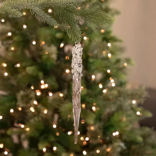9' Clear Glass Sequined & Beaded Icicle Christmas Ornament | Christmas