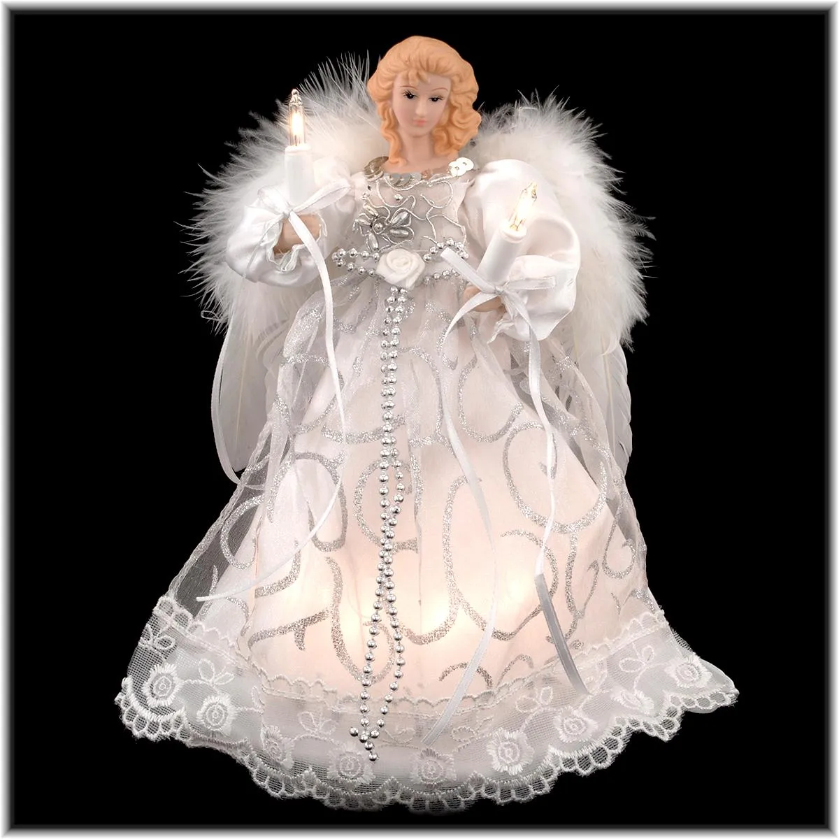 9' Kurt Adler 10-Light Angel Tree Topper White/Silver