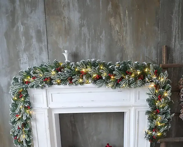9ft Christmas garland fireplace natural looking rustic spruce pinecones and  berries table decoration center piece mantel