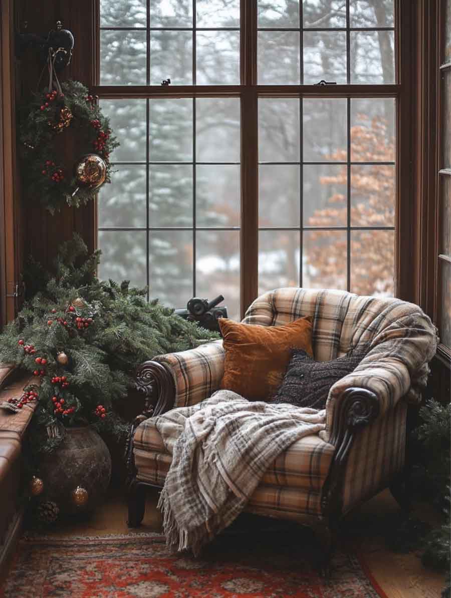 A Dark Academia Christmas Library Porch Decoration -