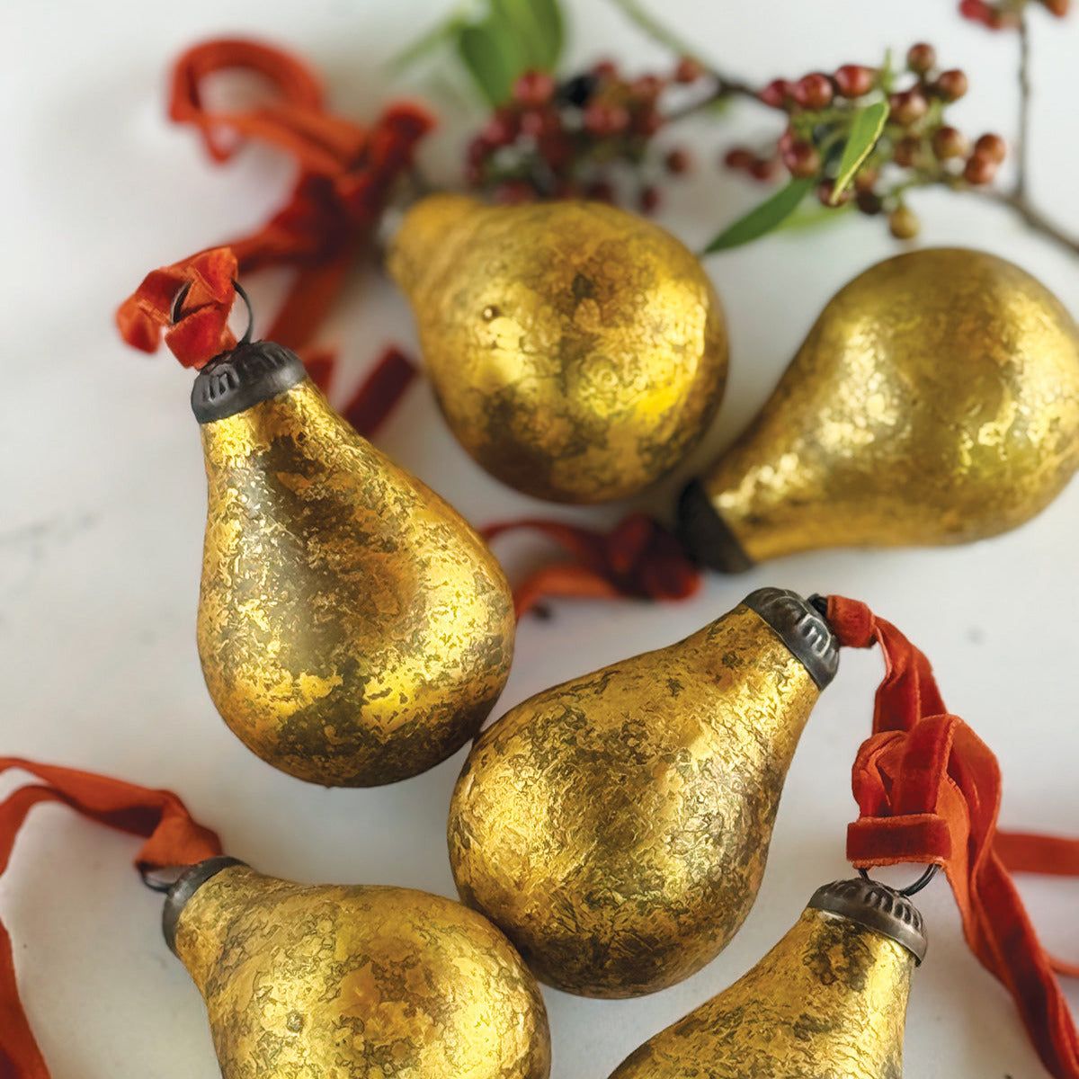 Antique Gold Glass Pear Bauble Decoration | 2 Sizes – The Curated Store UK