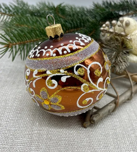 Ball Ornament Antique Christmas Glass Bronze Christmas Glass Ball Ornament,  Traditional XMAS Glass Ornament, Crafted Christmas Handmade, Hand Painted  Christmas Glass Decorations
