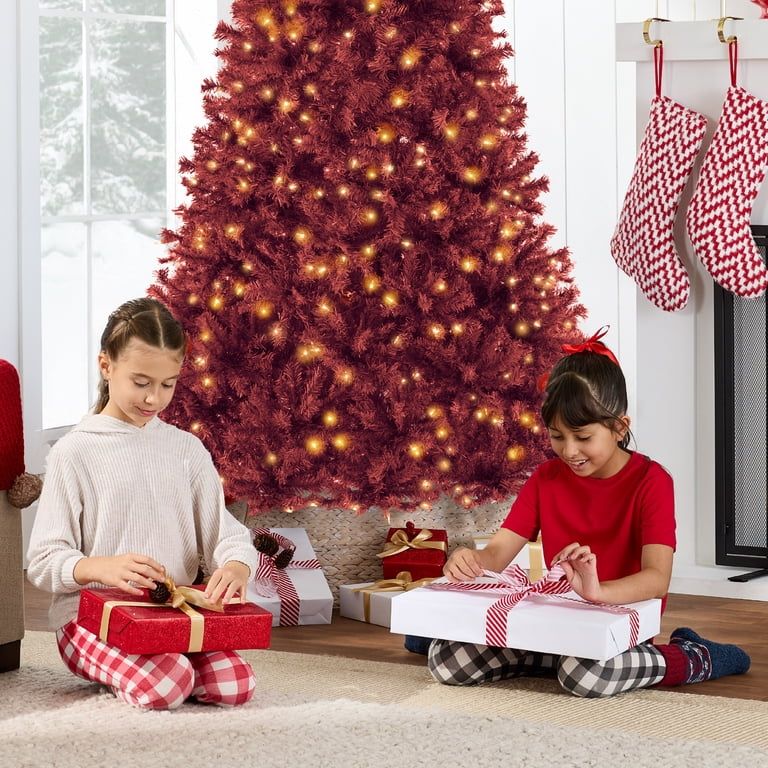 Best Choice Products 4.5ft Pre-Lit Burgundy Christmas Tree, Artificial  Holiday Decoration w/ 175 Lights - Walmart.com