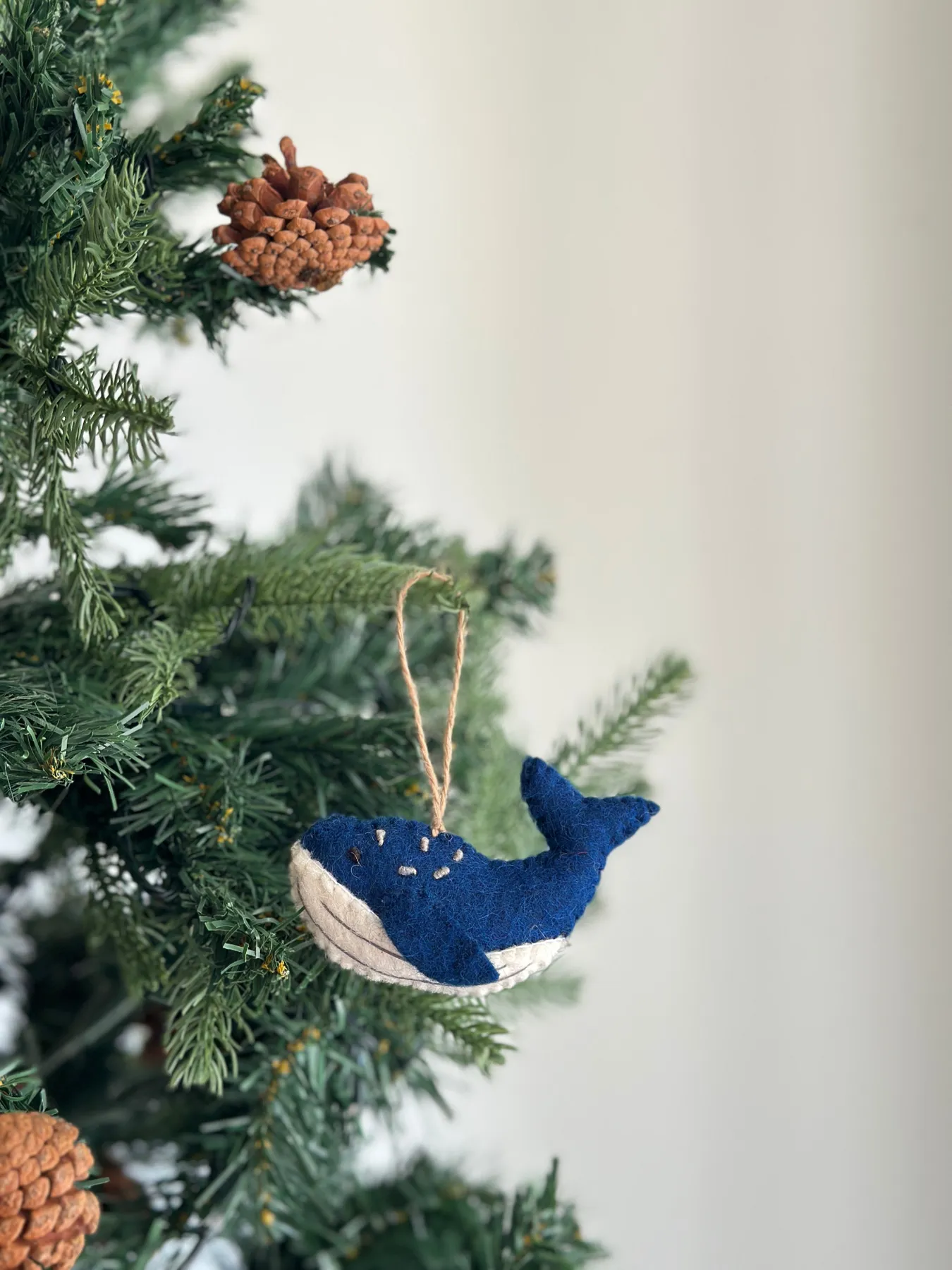 Best Christmas Felt Ornament - Whale | Ganapati Crafts Co. Light Gray