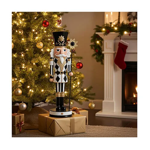 Black, white, and gold nutcracker with rod 40 cm resin | online sales on  HOLYART.com