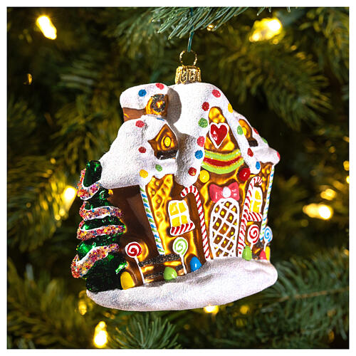 Blown glass ornament, Gingerbread house