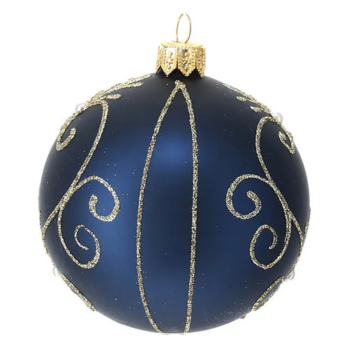 Blue Christmas ornaments with golden glitter 80 mm 6 pcs | online sales on  HOLYART.com