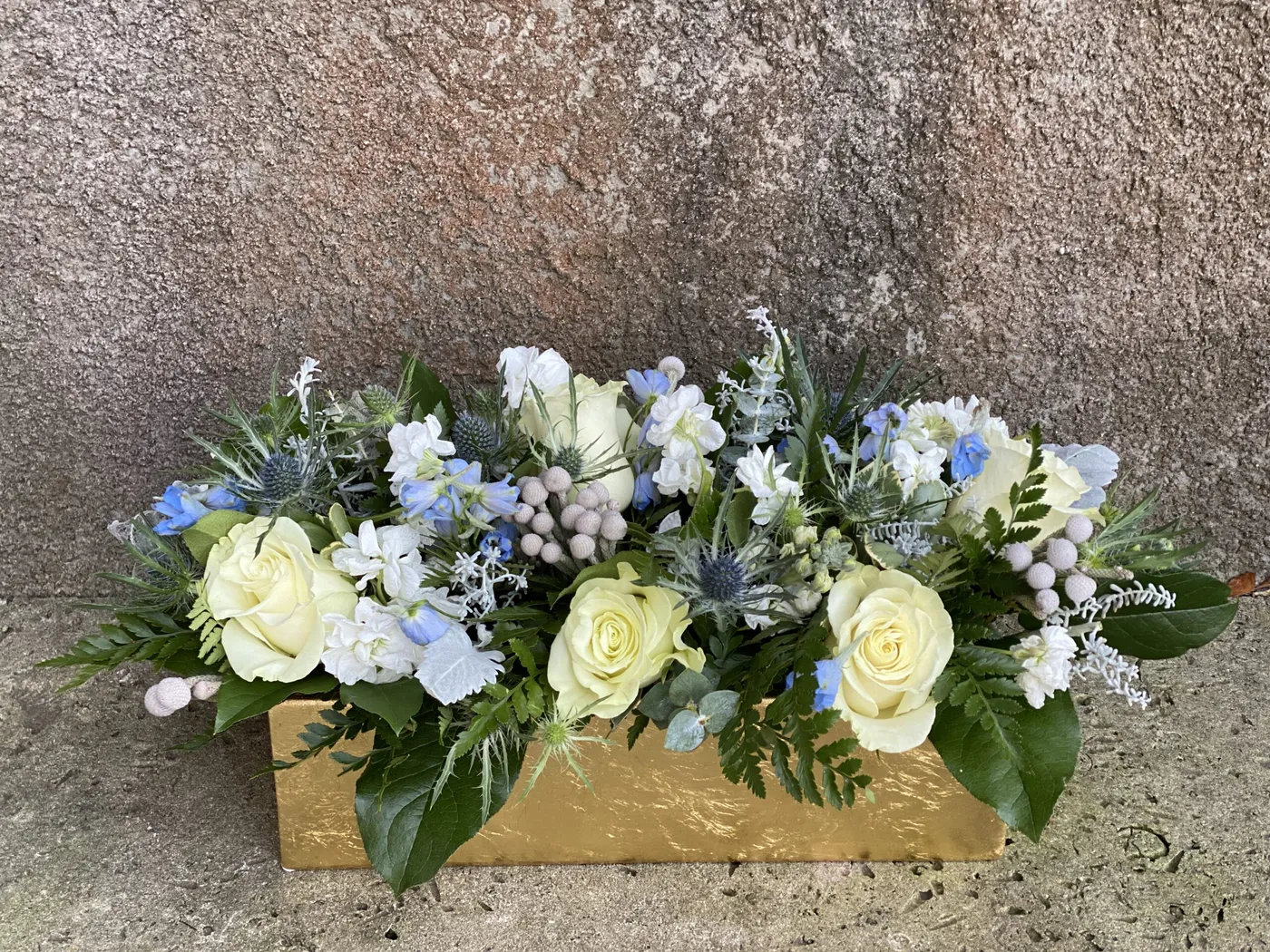 Blue & Silver Holiday Flowers | Dining Table Floral Centerpiece