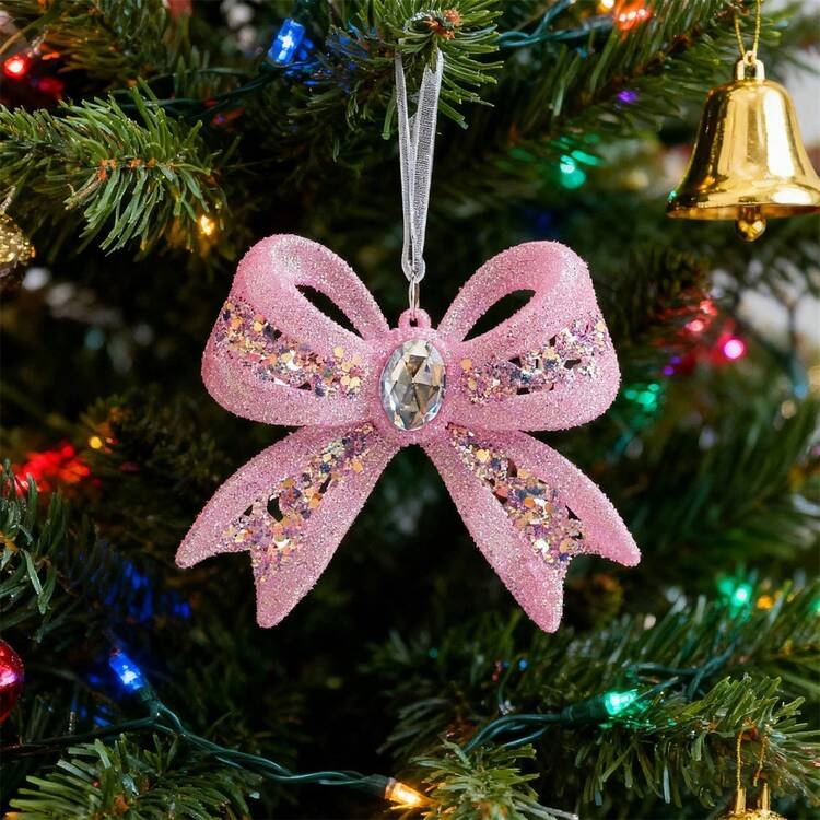 Bow/Ballet Girl/Bell Ornaments Creative Christmas Glitter Tree Hanging  Decoration For Home Office Holiday Party | SHEIN USA