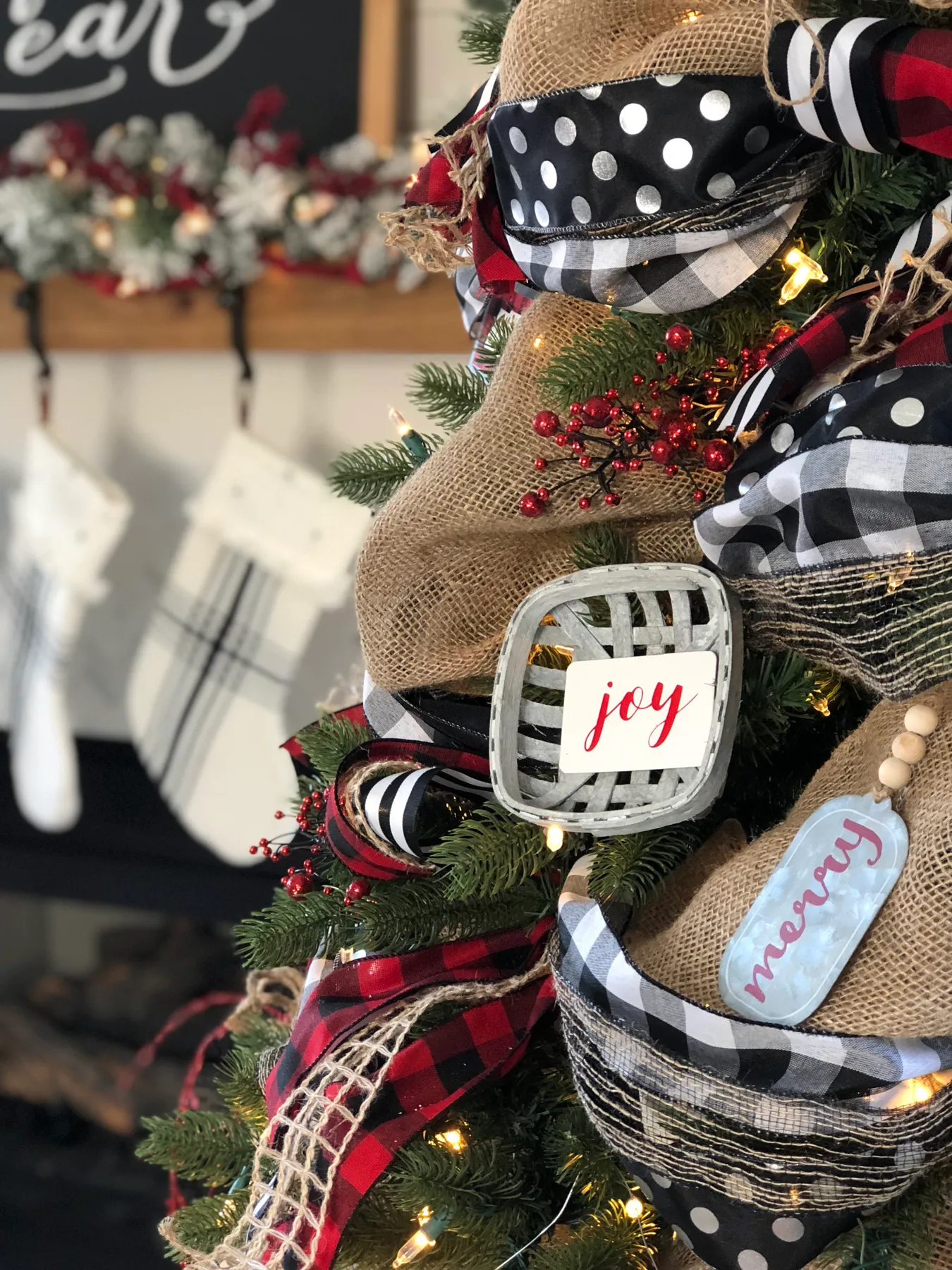 Buffalo check Christmas tree with red, black and white and a farmhouse vibe  - Wilshire Collections