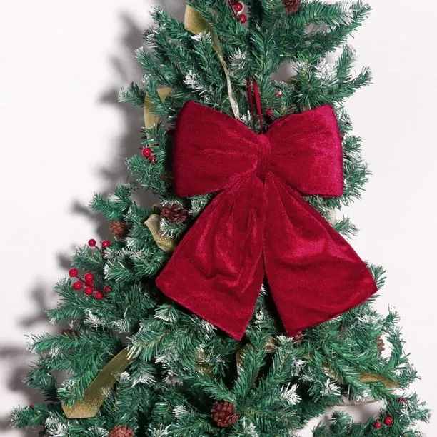 Burgundy Velvet Bow Christmas Tree Ornament for Door or Wall Decoration  Large Size with Berries and Pinecones Accents Adds Traditional Holiday  Cheer to Your Home Festive Decor for Mantel or Entryway