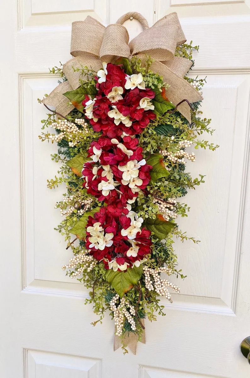 Burgundy Wine | Hydrangea Swag for Front Door - Timeless Floral Boutique