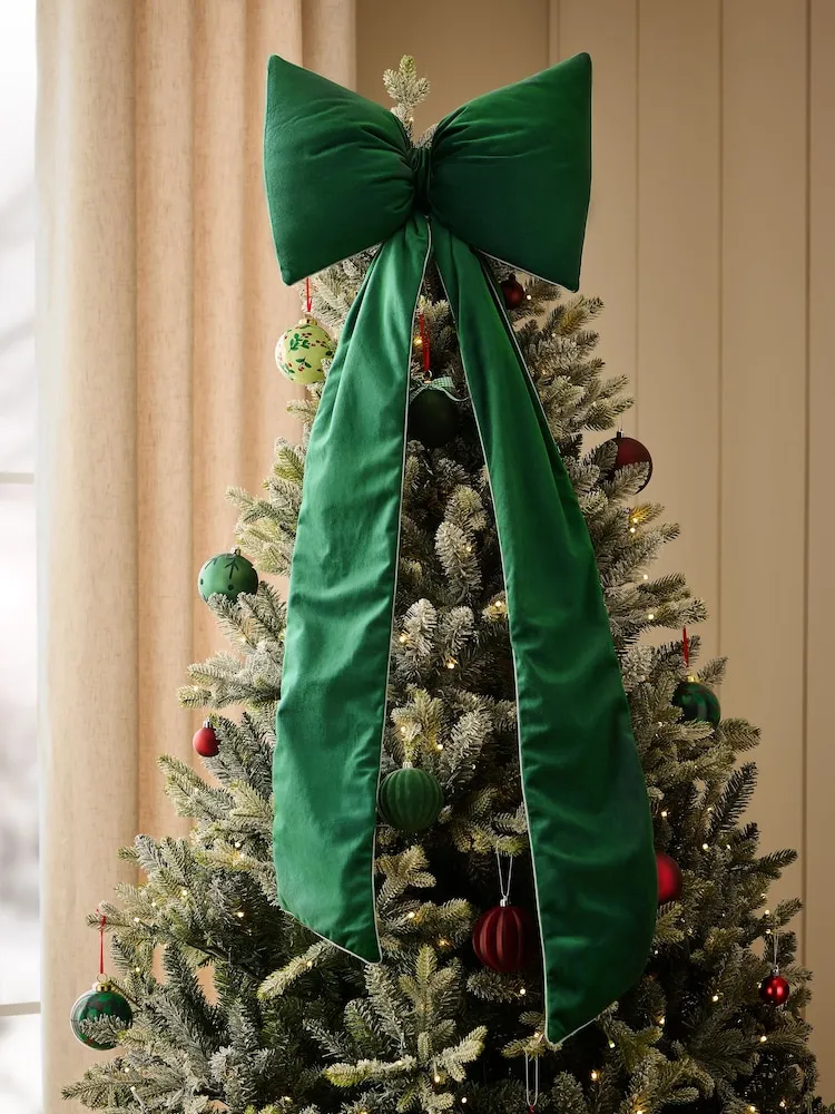 Buy Dark Green Velvet Bow Tree Topper from Next USA