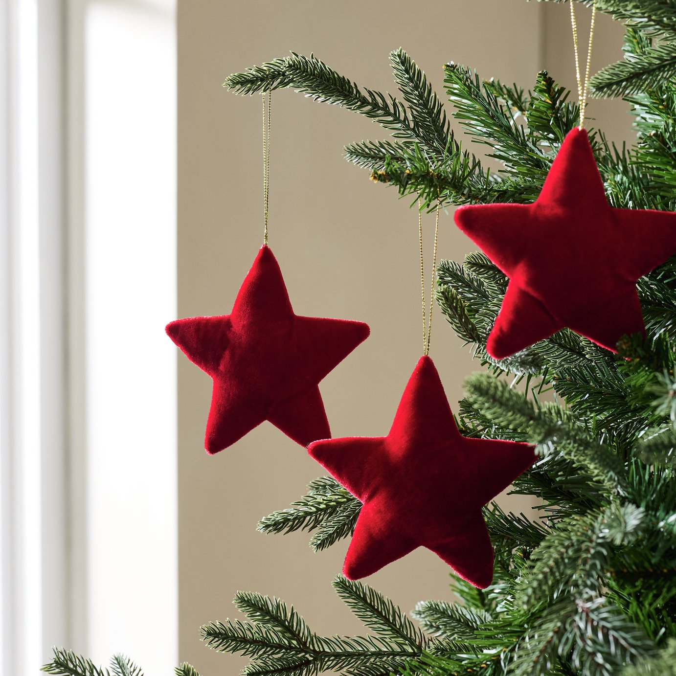 Buy Habitat Pack of 3 Red Velvet Star Christmas Ornament | Christmas tree  decorations | Argos