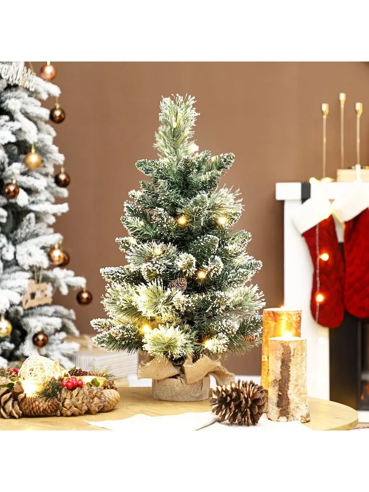 Buy Homcom Green/White 60 cm Prelit Snow Flocked Tabletop Mini Christmas Tree from the Next UK online shop