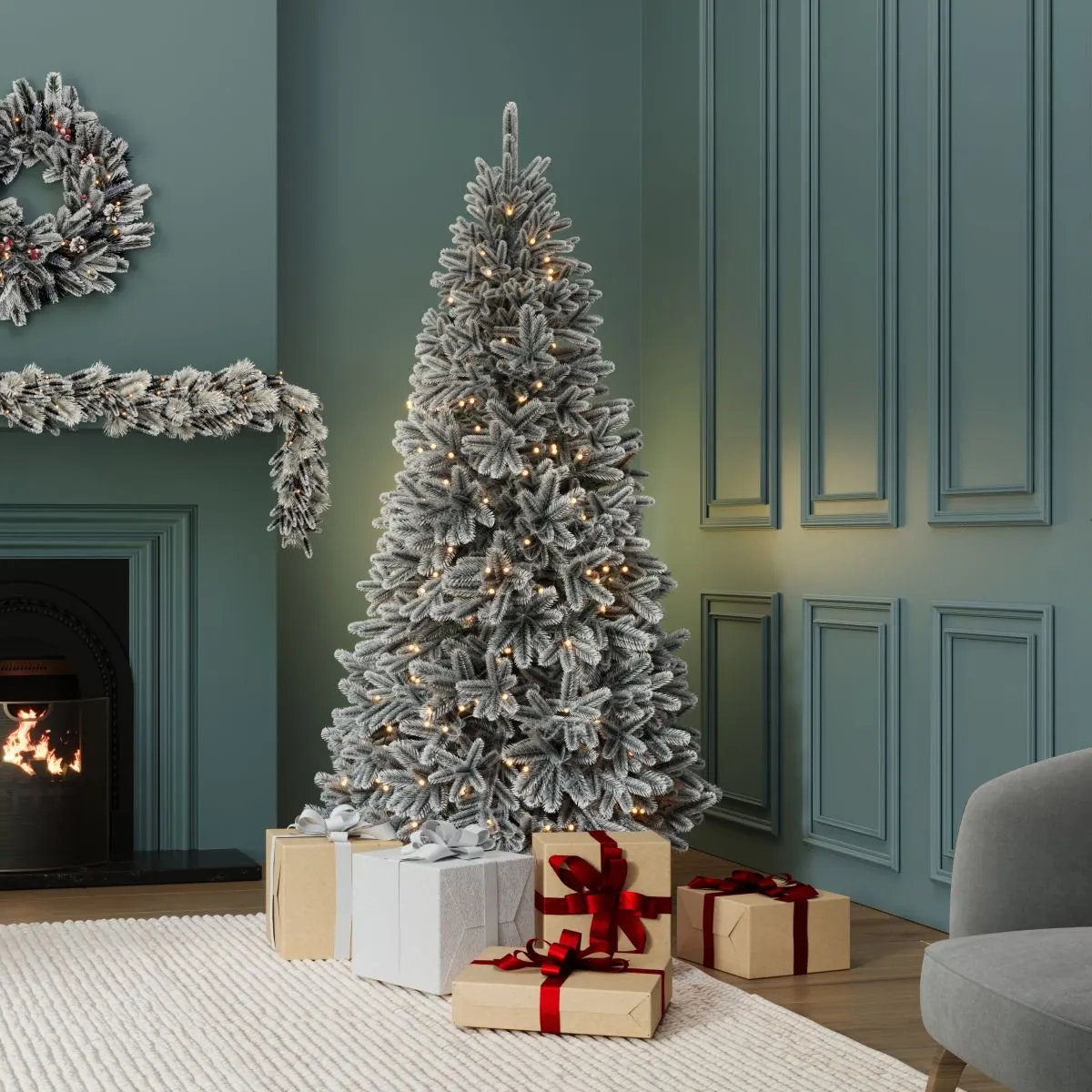 Buy Luxury 7ft Pre-Lit Faux Hinged Snowy Christmas Tree | Artificial  flowers, plants and trees | Argos