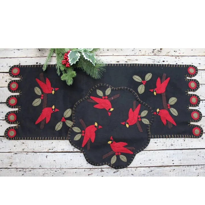 Cardinal Christmas Table Runner 14x36 – Black Wool Felt
