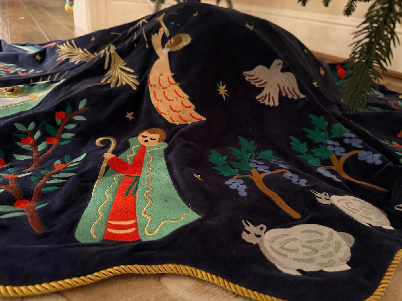 Cardinals Embroidered Christmas Tree Skirt | Rifle Paper Co.
