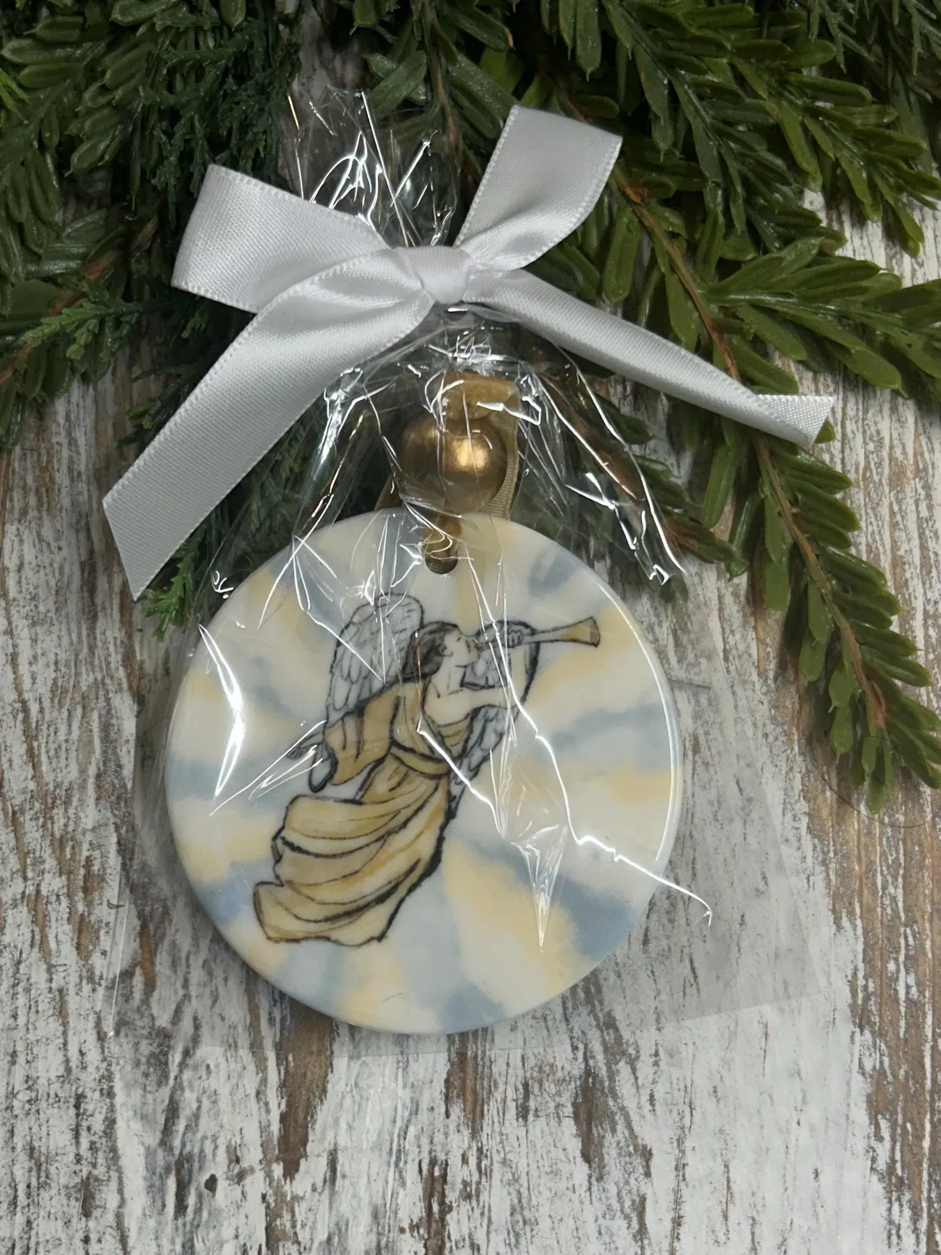 Ceramic Angel Christmas Ornament, Neutral Color Tree Trimming