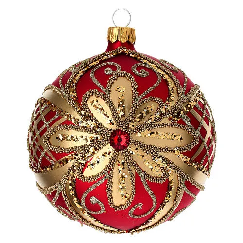 Christmas Bauble glittery red and gold 10cm