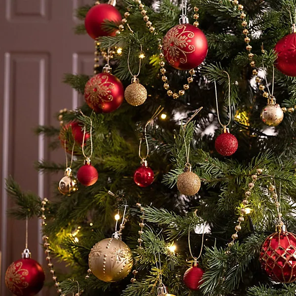 Christmas Baubles for Christmas Tree Decoration, 49pcs 3cm Traditional Red  and Gold Shatterproof Ball Ornaments