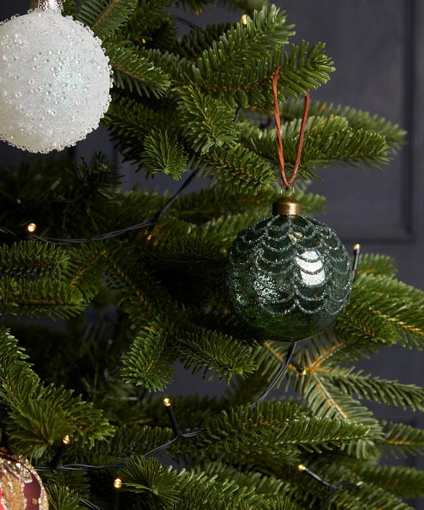 Christmas Beaded Swirls Antique Teal Glass Bauble | Liberty
