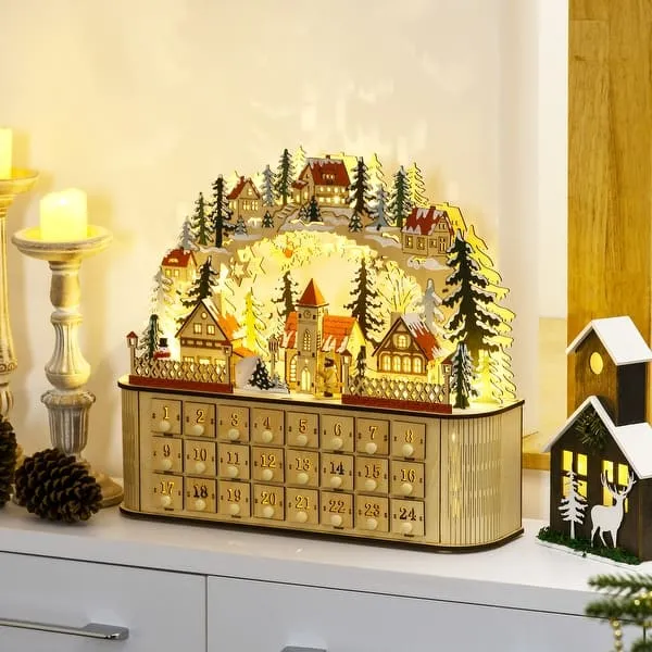 Christmas Countdown Calendar Wooden Advent Calendar Drawers Wooden Light Up Table Christmas Holiday Decoration Advent Calendar With 24 Countdown Drawers LED Lights Natural Wood Bed Bath Beyond ...