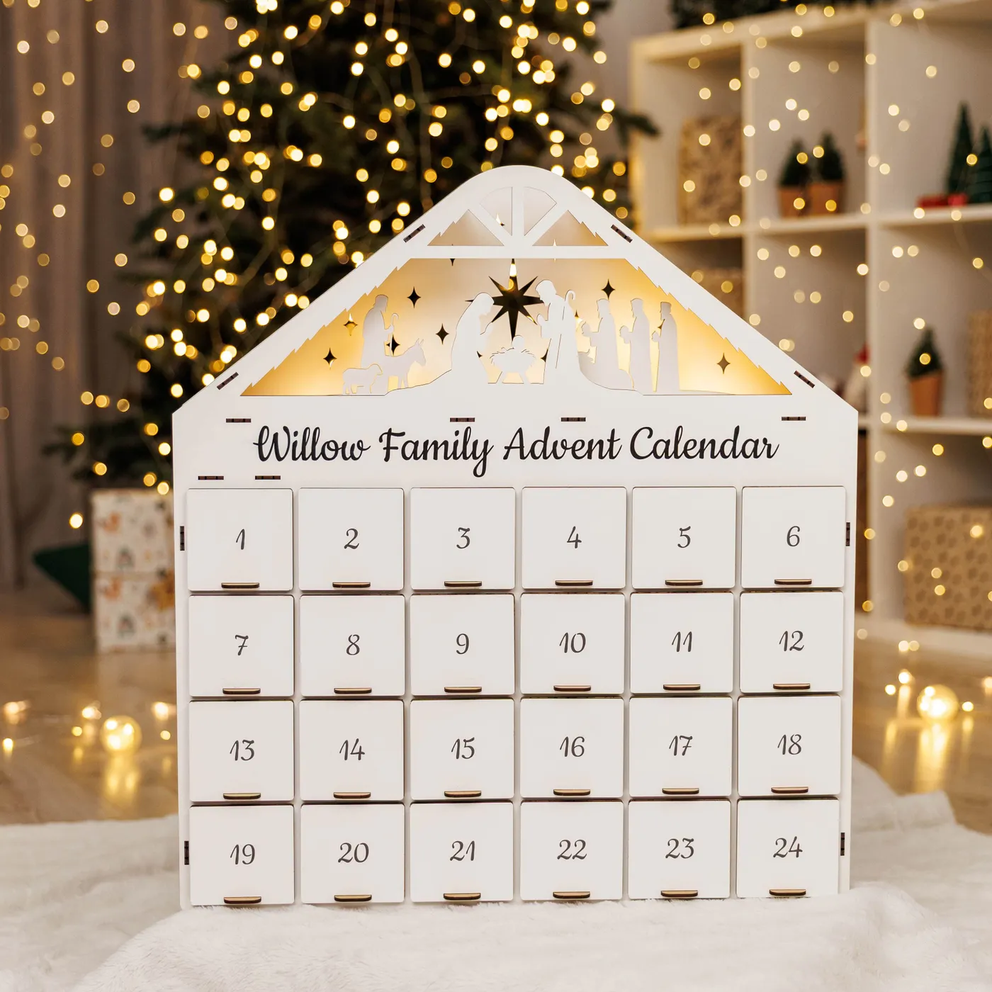 Christmas Countdown Calendar Wooden Advent Calendar Drawers Wooden Light Up Table Christmas Holiday Decoration Advent Calendar