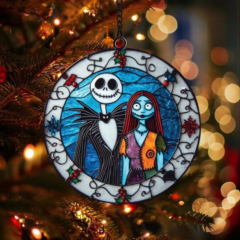 Christmas Couple Ornament Jack Skelingtonn And Sally Nightmare Before  Christmas Sun Catcher Christmas Window Hanging Wall Art Couple Gift -  Monsterry