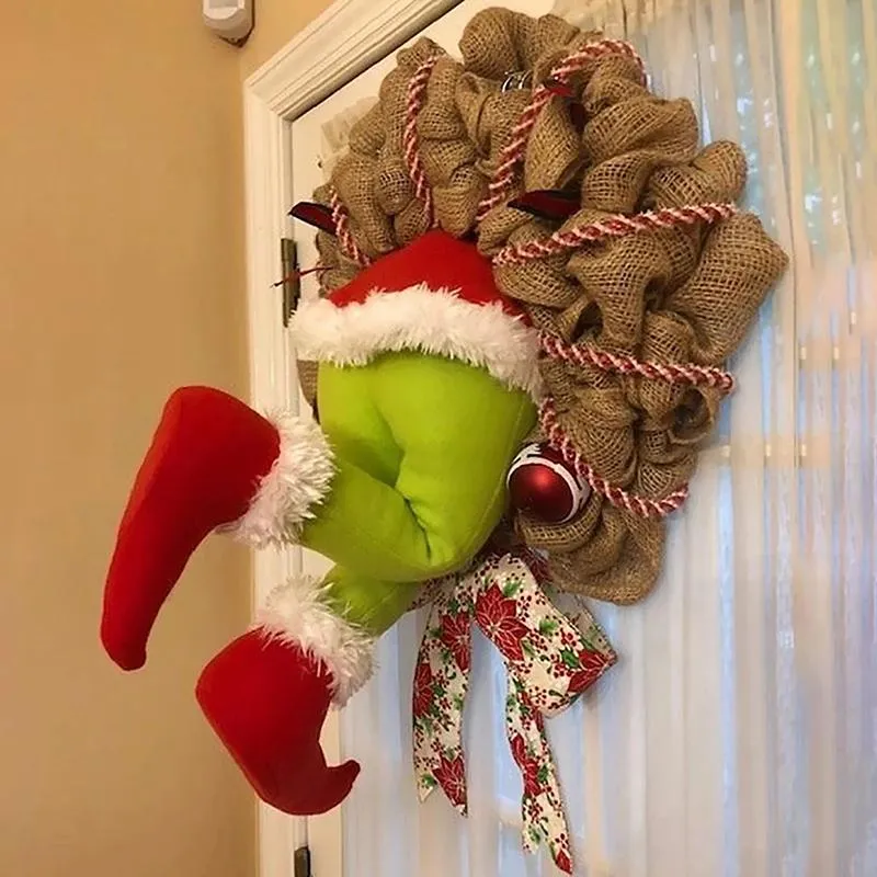 Christmas Decorate Thief Burlap Stealer Design Home Front Door Wreath Hoop Xmas Decor Santa Claus Christmas Tree Ornaments ADM Buy cheaply on Joom