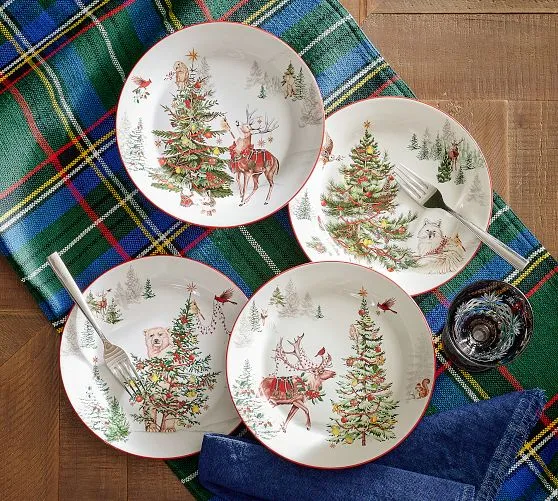 Christmas Dinnerware, Table Decor & Glassware | Pottery Barn Pottery Barn  Peace Ceramic Plates Dishes Set