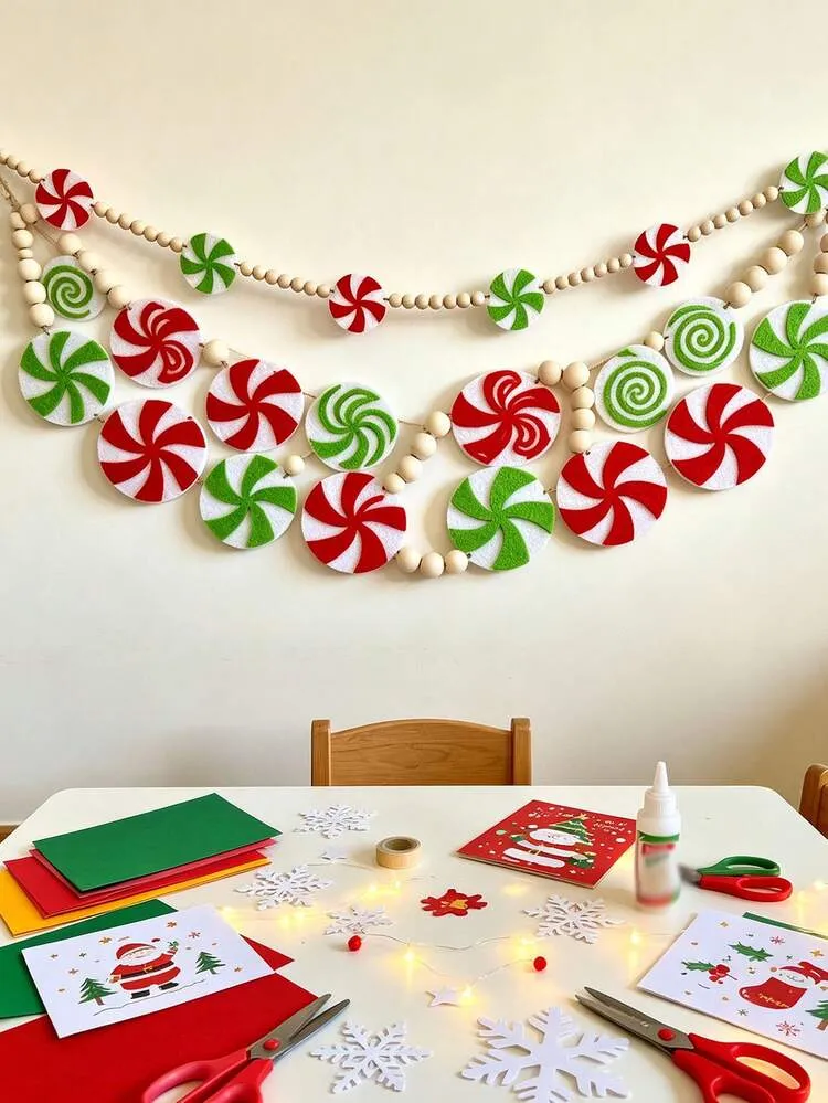 Christmas Felt Garland With Beads, Swirl Felt Banner Christmas Hanging  Decor, Winter Holiday Party Fireplace Wall Hanging Window Decoration, Cute  Candy Cane Theme Christmas Dinner Home Decor | SHEIN