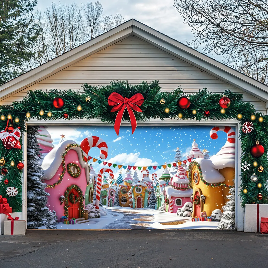 Christmas Garage Door Banner Decoration - Whoville Candy Cane Village –  Million Sunny