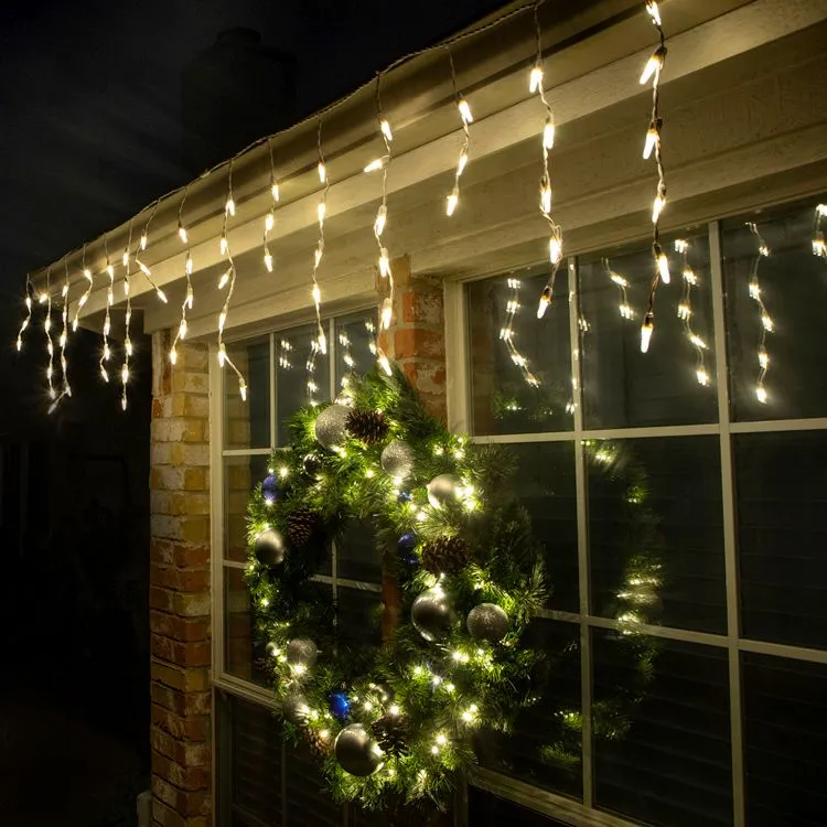 Christmas Icicle Lights Warm White Christmas Icicle Light 100 Clear Icicle Lights, White Wire