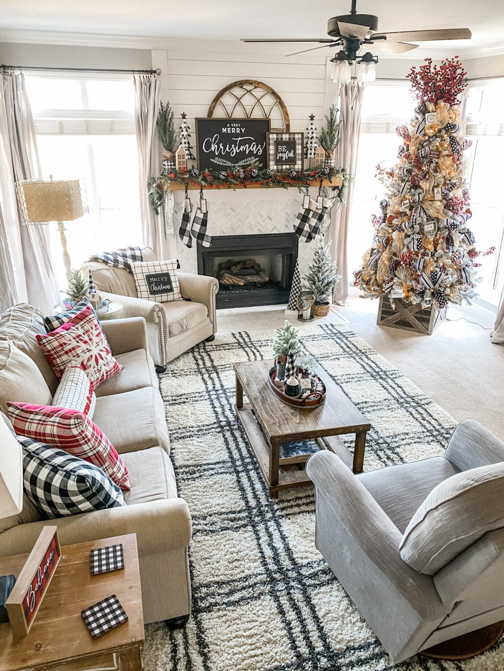 Christmas living room using plaids! - Wilshire Collections