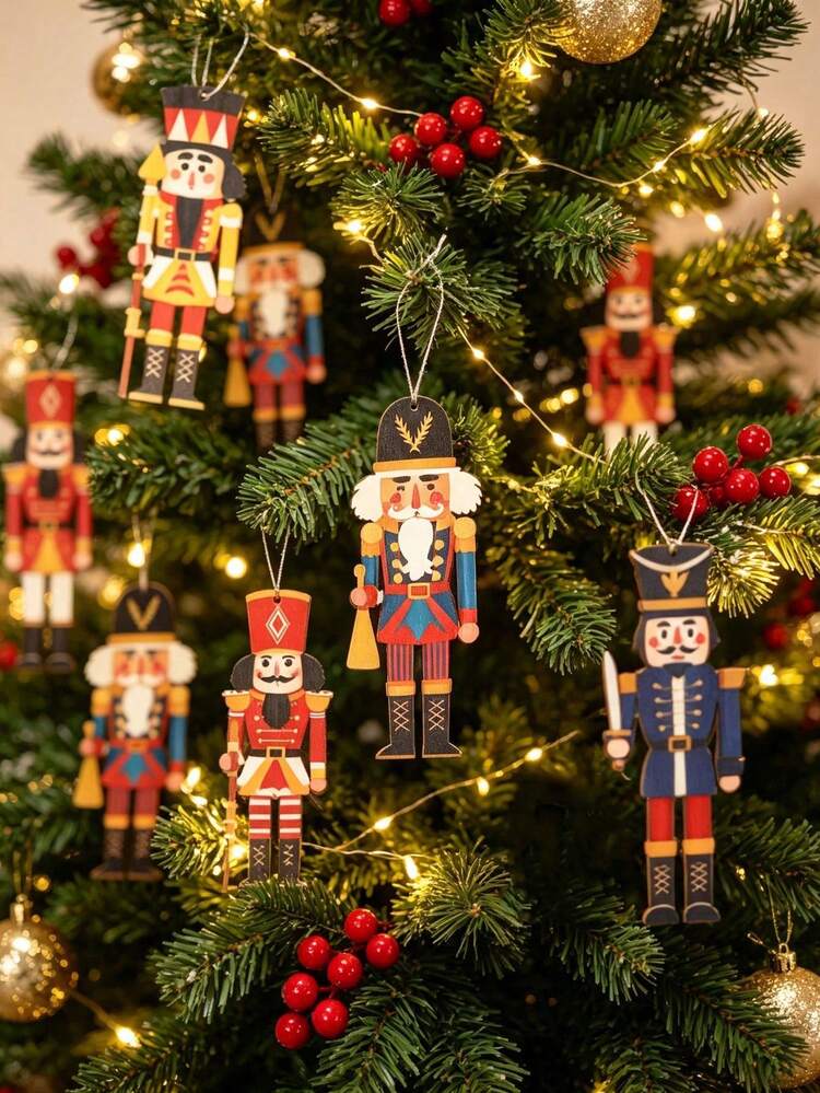 Christmas Nutcracker Ornaments Wooden Hanging Decorations,Wooden Nutcracker  King-Style Walnut Clamp Decoration,Xmas Holiday Party Decor King And Soldier,Nutcracker  Character,Holiday Party Desktop,Nu