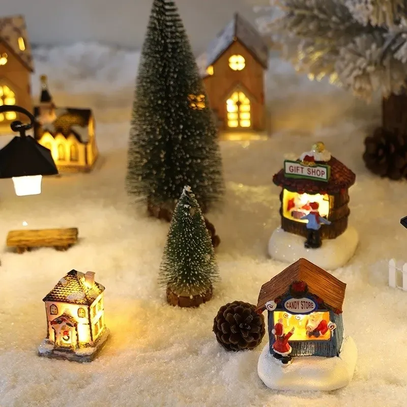 Christmas Resin Crafts Christmas Village Luminous Music Small House Snowman  LED Lights Holiday Gift Home Decor Ornaments | Lazada Philippines