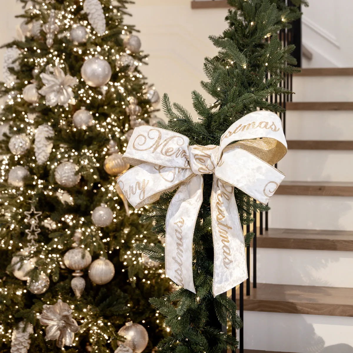 Christmas Ribbon Vintage Velvet Ribbon Merry Christmas Velvet Ribbon Cream Gold Wired