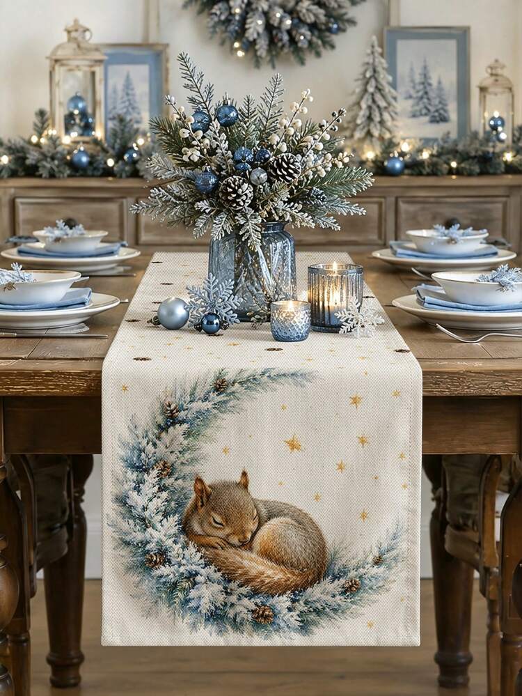 Christmas Table Runner, Pillow, Placemat With Sleeping Squirrel, Crescent  Moon, Pine Branch, Pine Cone And Gold Star Print, Winter Nordic Style,  Holiday Kitchen Dining Table Decor for Sale Australia