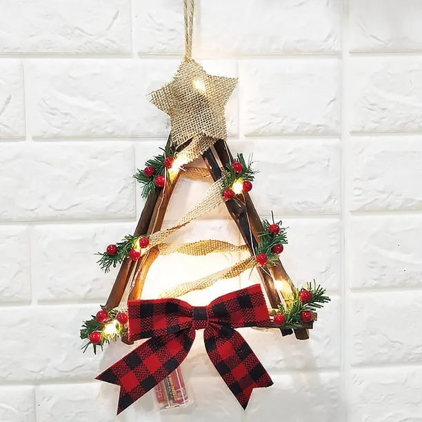 Christmas Theme Hanging Wreath Home Office Door Wall Hanging Garland Rattan  Holiday Ornament Triangular