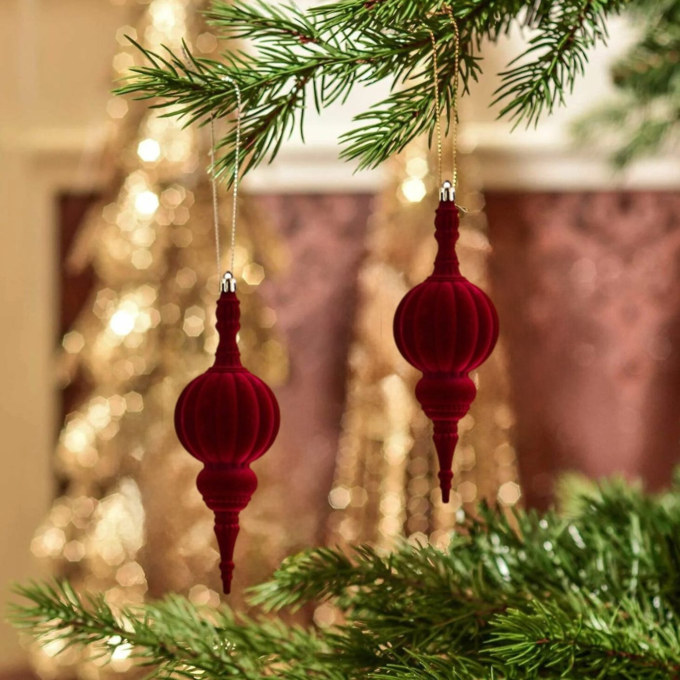 Christmas Tree Decorations Christmas Velvet Seasonal Ornaments Wooowa Set  Christmas Burgundy Velvet Cone Ornaments, Unique Flocked