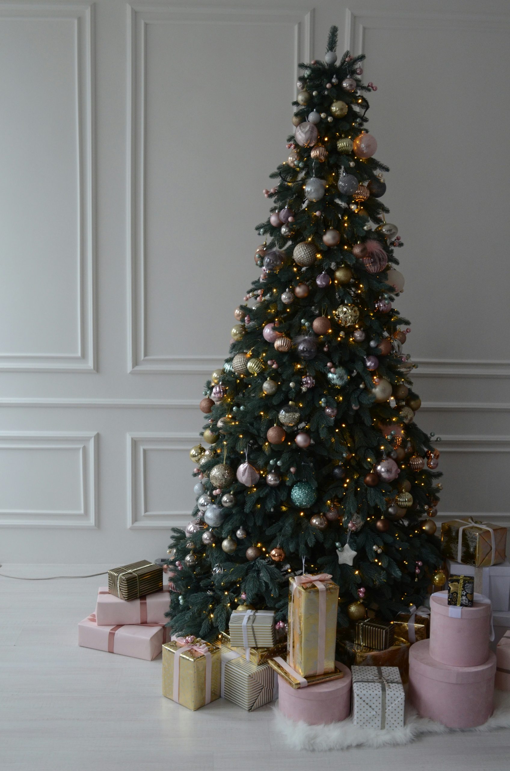 christmas tree on white wall background