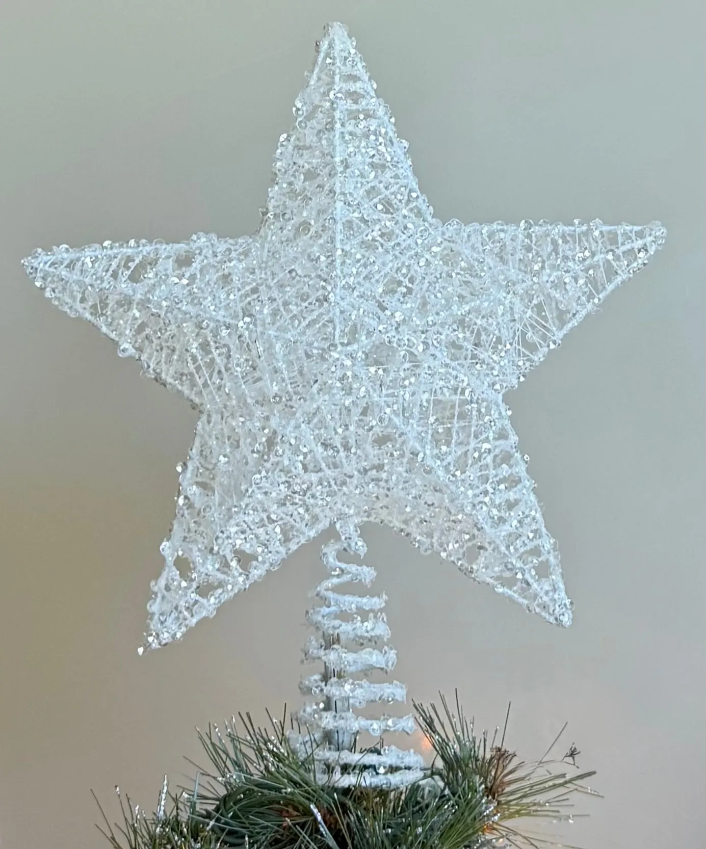 Christmas Tree Star Topper, 12 inch White Glittered Sequined, Metal wi -  Richards Expo