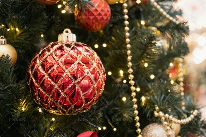 Christmas Tree With Golden Garland And Red Balls. Abstract Pattern. Xmas.  by Svetlana Lazhko - Stock Photos | Motion Array