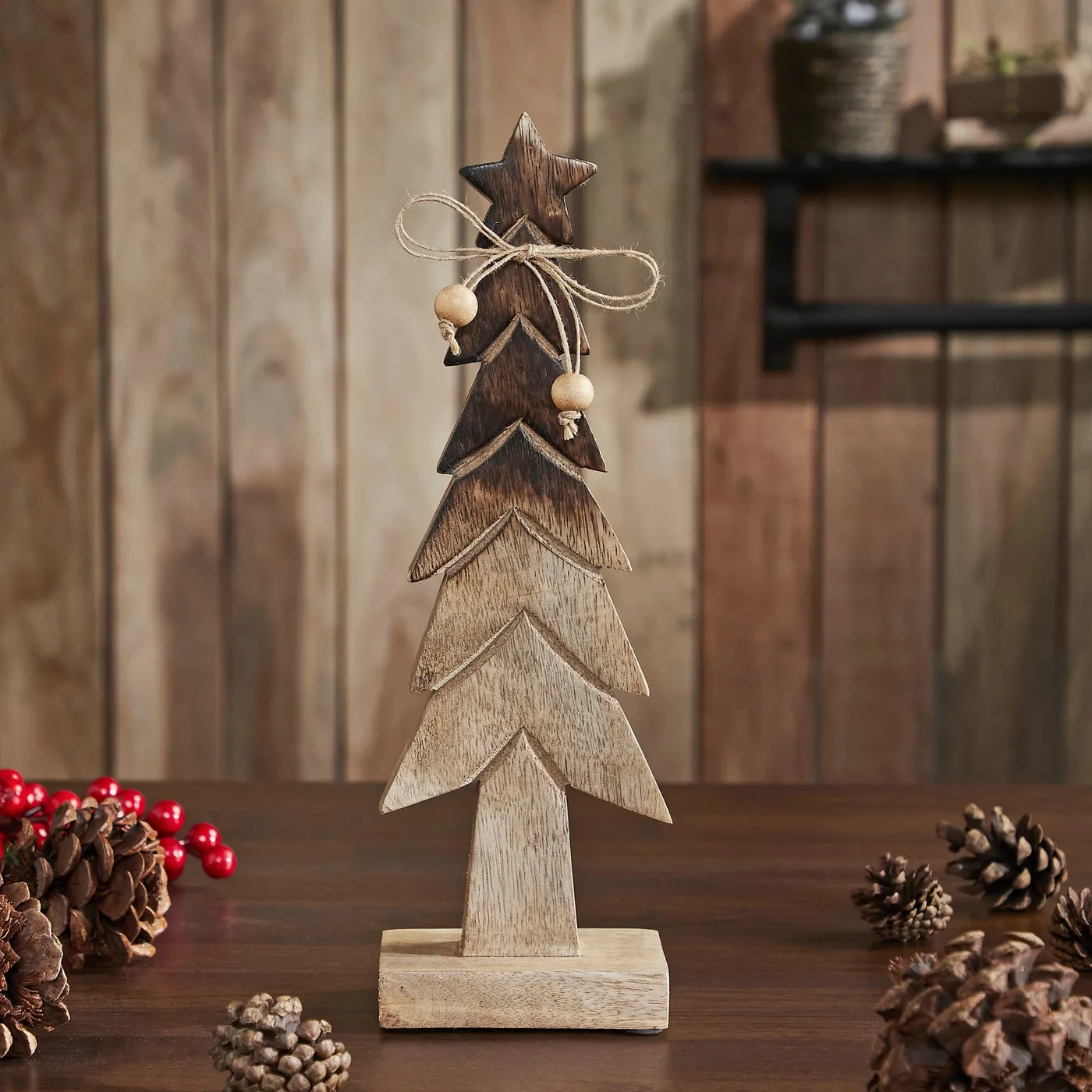 Christmas Tree Wooden Two Toned Brown Natural Figurine 11.75x3.75x2.75 –  Beth's Country Primitive Home Decor
