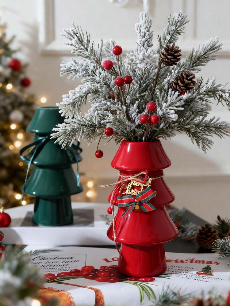 Christmas Vase Desktop Landscape Floral Arrangement, Floral Atmosphere Decoration, Christmas Gift Style Decor, Christmas Desktop Decoration, Holiday Atmosphere Creative Christmas Tree Vase Living Ro