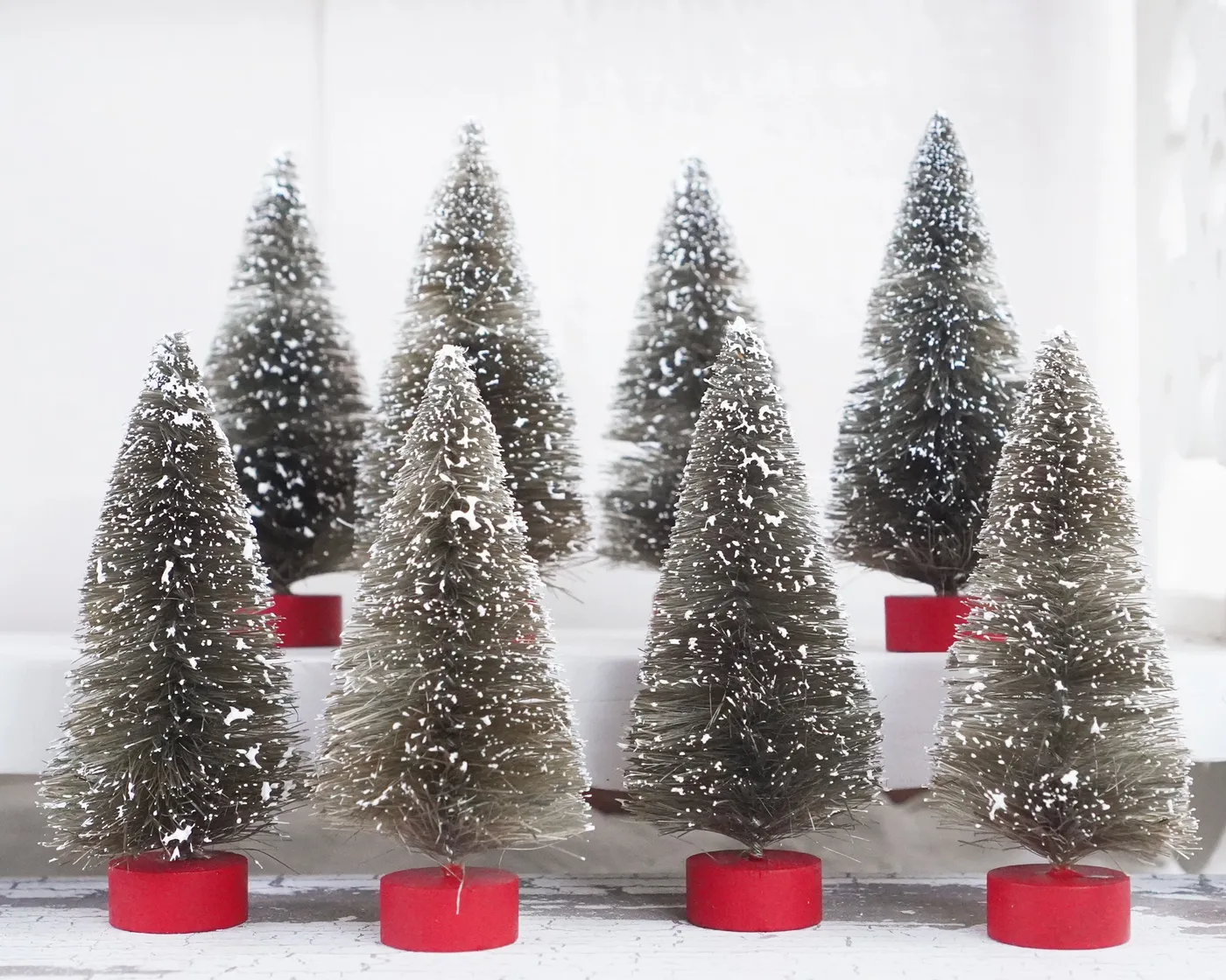 Christmas Village Bottle Brush Trees - 4-Inch Antique Style Frosted Si